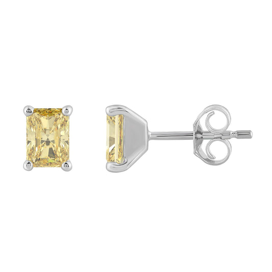 14K WHITE GOLD 1.00CT YELLOW RADIANT DIAMOND LADIES EARRINGS
