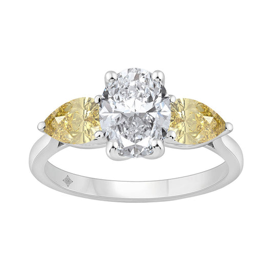 14K WHITE GOLD 2 1/2CT OVAL/YELLOW PEAR DIAMOND LADIES RING (CENTER STONE OVAL DIAMOND 1 1/2CT)