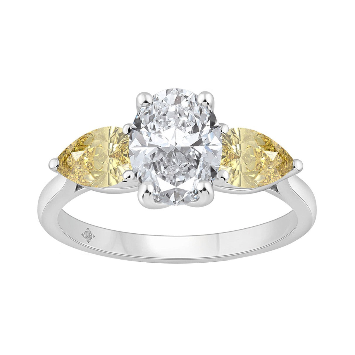 14K WHITE GOLD 2 1/2CT OVAL/YELLOW PEAR DIAMOND LADIES RING (CENTER STONE OVAL DIAMOND 1 1/2CT)