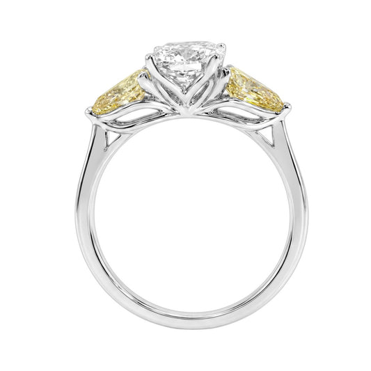 14K WHITE GOLD 2 5/8CT CUSHION/YELLOW PEAR DIAMOND LADIES RING (CENTER STONE CUSHION DIAMOND 1 1/2CT)