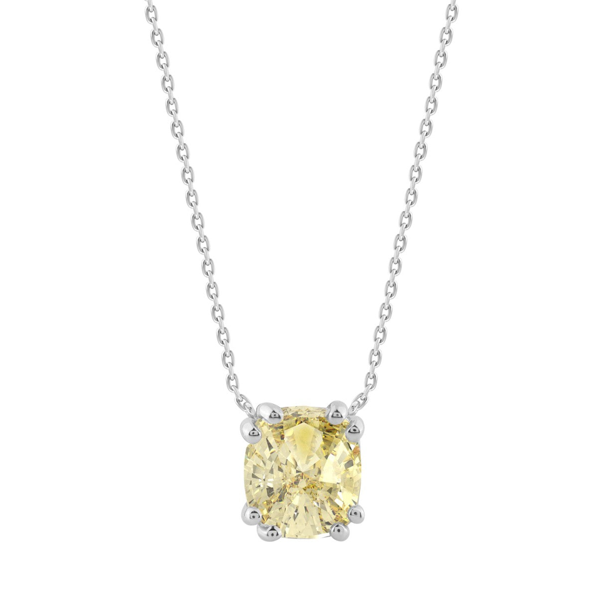 14K WHITE GOLD 1.00CT YELLOW CUSHION DIAMOND LADIES PENDANT