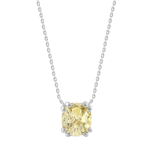 14K WHITE GOLD 1.00CT YELLOW CUSHION DIAMOND LADIES PENDANT