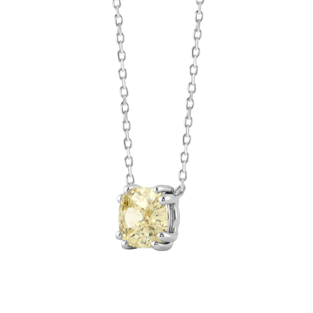 14K WHITE GOLD 1.00CT YELLOW CUSHION DIAMOND LADIES NECKLACE