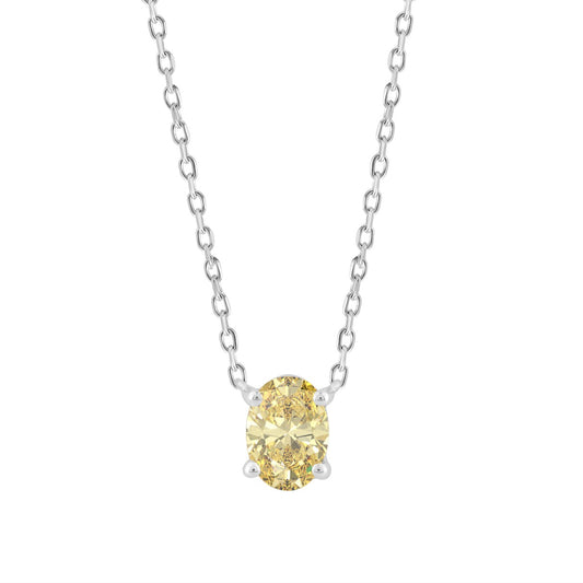 14K WHITE GOLD 1.00CT YELLOW OVAL DIAMOND LADIES NECKLACE