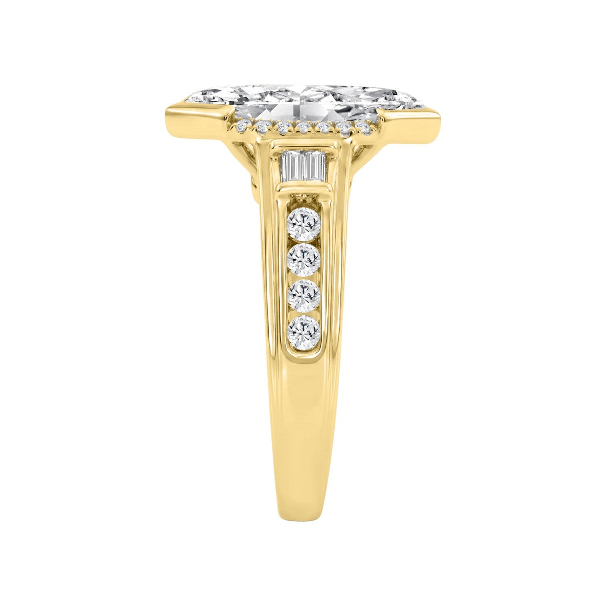 Elegant 14K Yellow Gold Diamond Engagement Ring Featuring 3 1/2Ct Round, Marquise & Baguette Diamonds With Sparkling Side Stones. Perfect For Weddings, Proposals & Anniversaries.3.00Ct Marquise Center Stone (Color F-G -Clarity Vs1/Vs2)