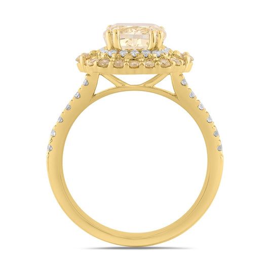 14K YELLOW GOLD 2 3/4CT ROUND/CUSHION DIAMOND LADIES RING (CENTER STONE YELLOW CUSHION DIAMOND 2CT)
