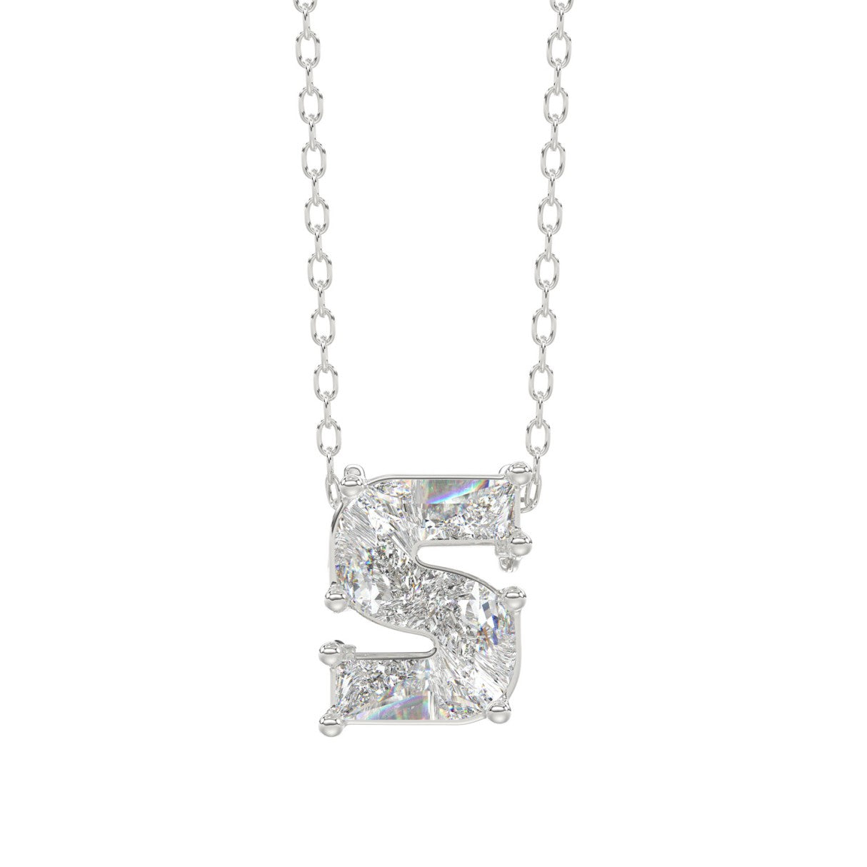 14K WHITE GOLD 1 3/4CT FANCY CUT ALPHABET DIAMOND LADIES PENDANT WITH CHAIN