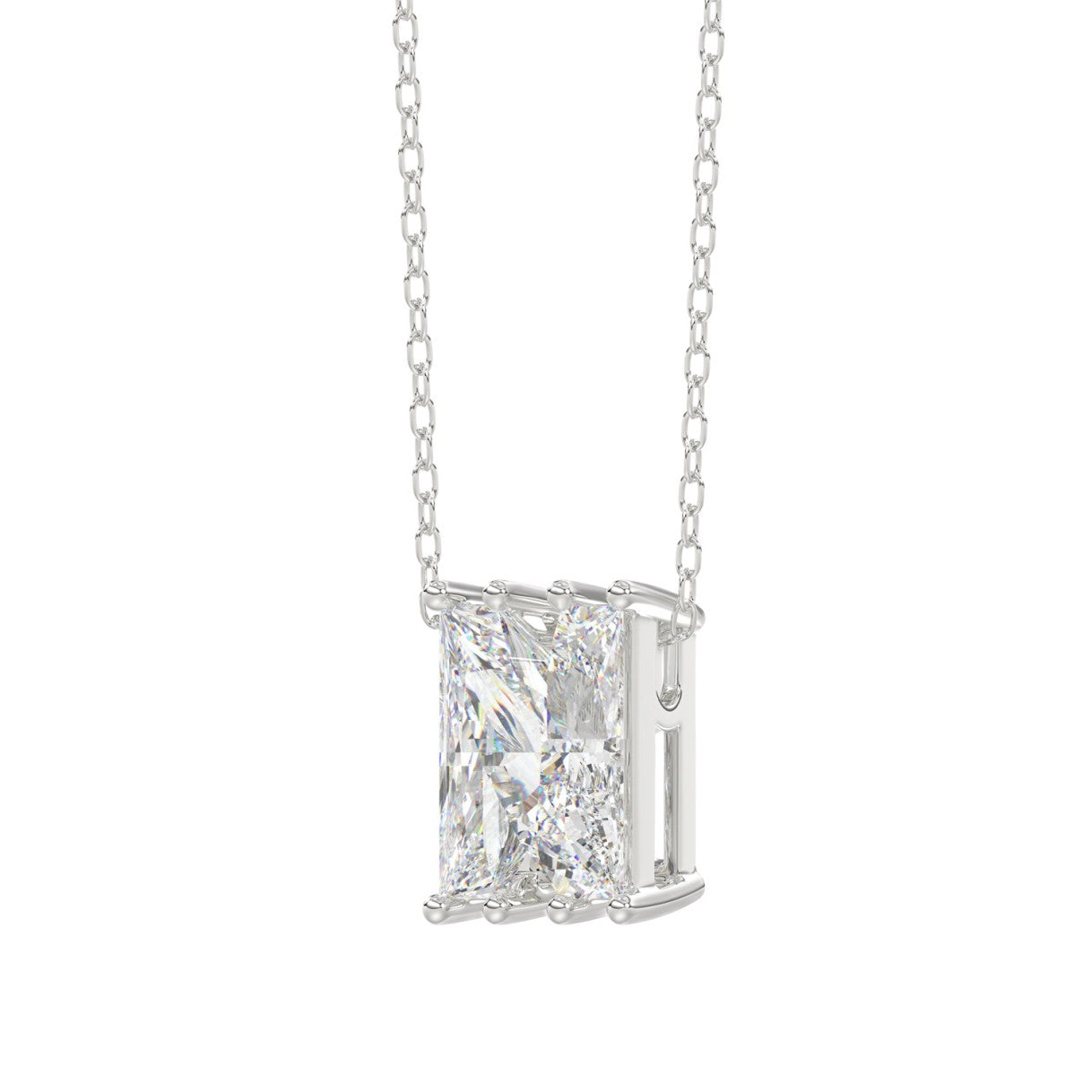 14K White Gold Diamond Initial “N” Pendant 1 1/2CT Fancy Cut Ladies Alphabet Charm with Chain
