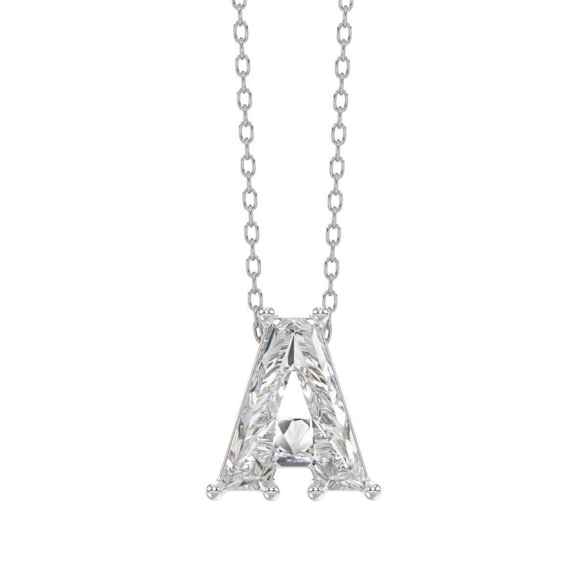 14K WHITE GOLD 1 5/8CT FANCY CUT ALPHABET DIAMOND LADIES PENDANT WITH CHAIN