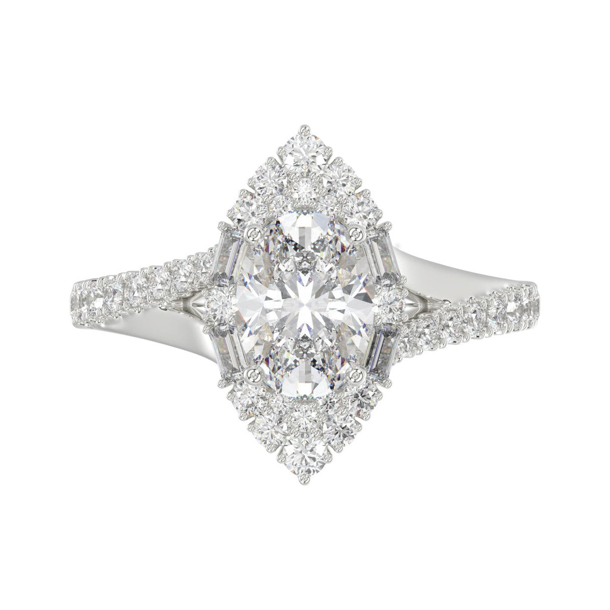 14K WHITE GOLD 2.00CT ROUND/OVAL/BAGUETTE DIAMOND LADIES RING