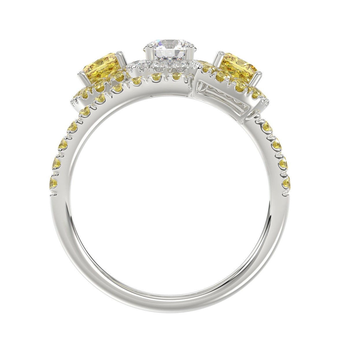 14K WHITE GOLD 2 1/2CT ROUND/YELLOW CUSHION DIAMOND LADIES RING 
