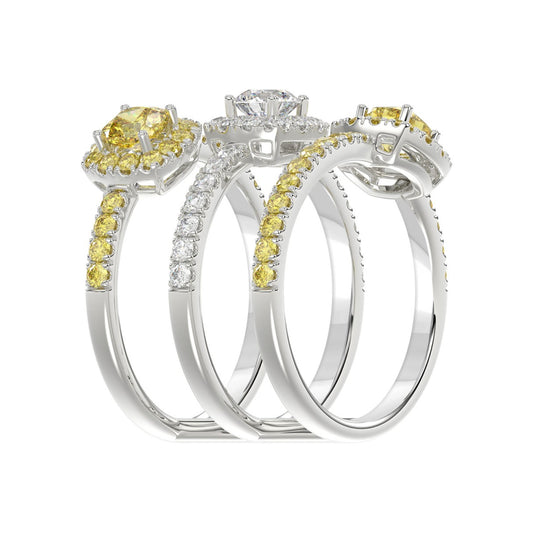 14K WHITE GOLD 2 1/2CT ROUND/YELLOW CUSHION DIAMOND LADIES RING 
