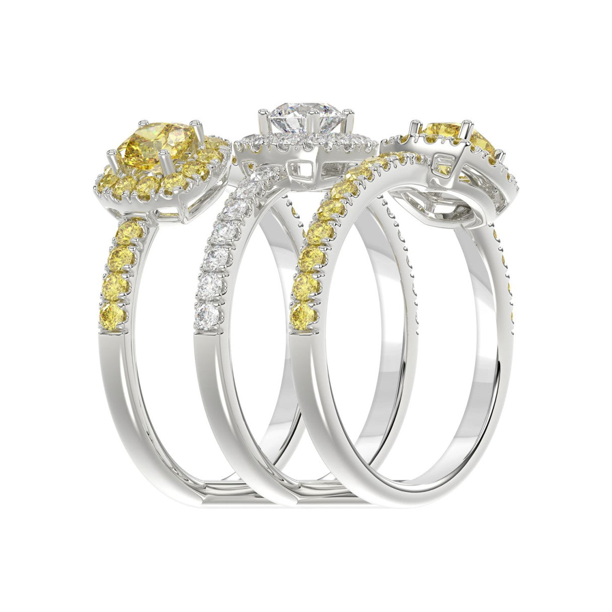 14K WHITE GOLD 2 1/2CT ROUND/YELLOW CUSHION DIAMOND LADIES RING 