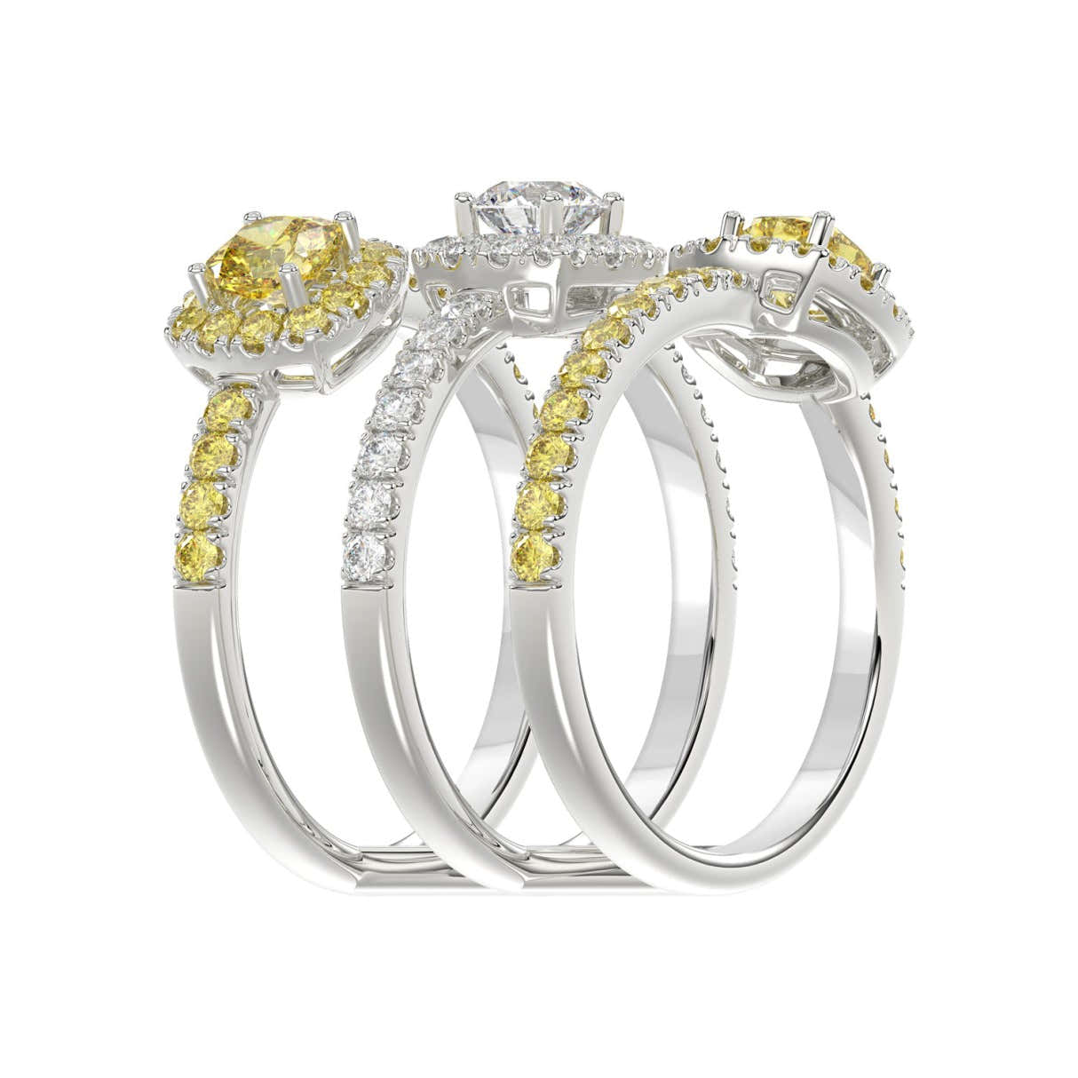 14K WHITE GOLD 2 1/2CT ROUND/YELLOW CUSHION DIAMOND LADIES RING 