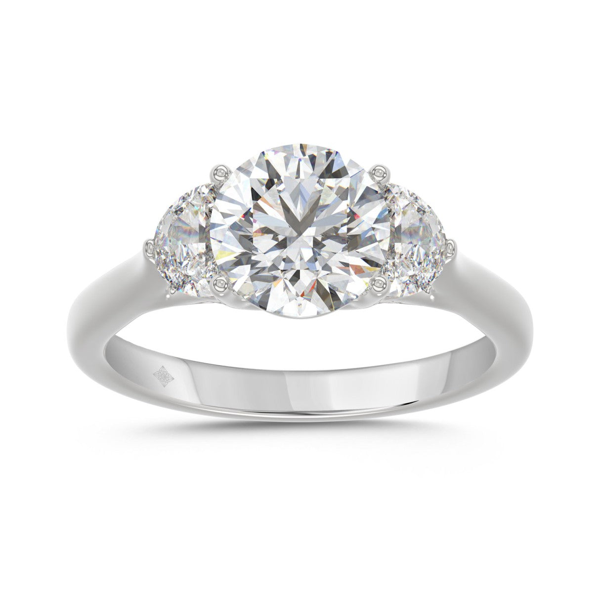14K WHITE GOLD 2 5/8CT ROUND/HALFMOON DIAMOND LADIES RING (CENTER STONE ROUND DIAMOND 2CT)
