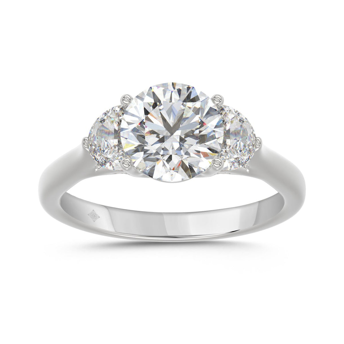 14K WHITE GOLD 2 5/8CT ROUND/HALFMOON DIAMOND LADIES RING (CENTER STONE ROUND DIAMOND 2CT)