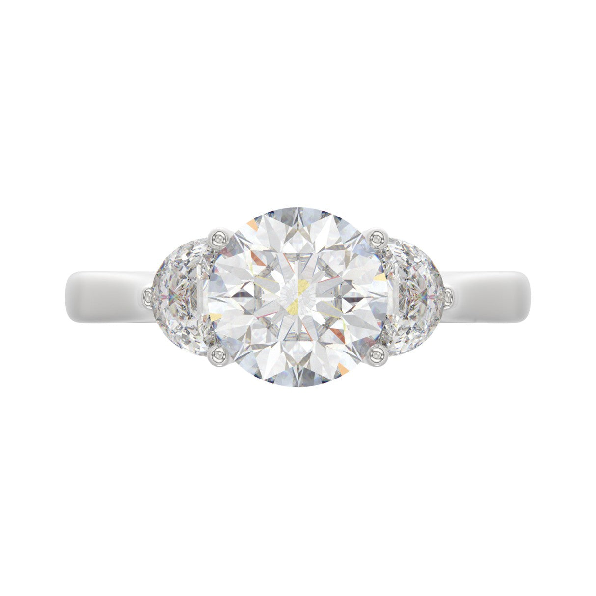 14K WHITE GOLD 2 5/8CT ROUND/HALFMOON DIAMOND LADIES RING (CENTER STONE ROUND DIAMOND 2CT)