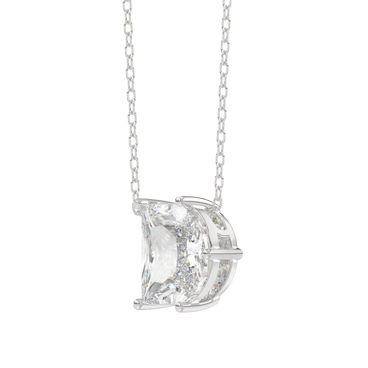 10K White Gold Diamond Initial “D” Pendant 2 1/3CT Fancy Cut Ladies Alphabet Charm with Chain