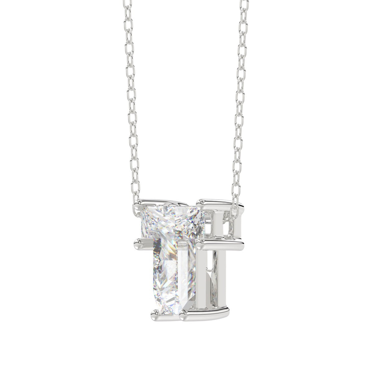 10K White Gold Diamond Initial “T” Pendant 1.00CT Fancy Cut Ladies Alphabet Charm with Chain
