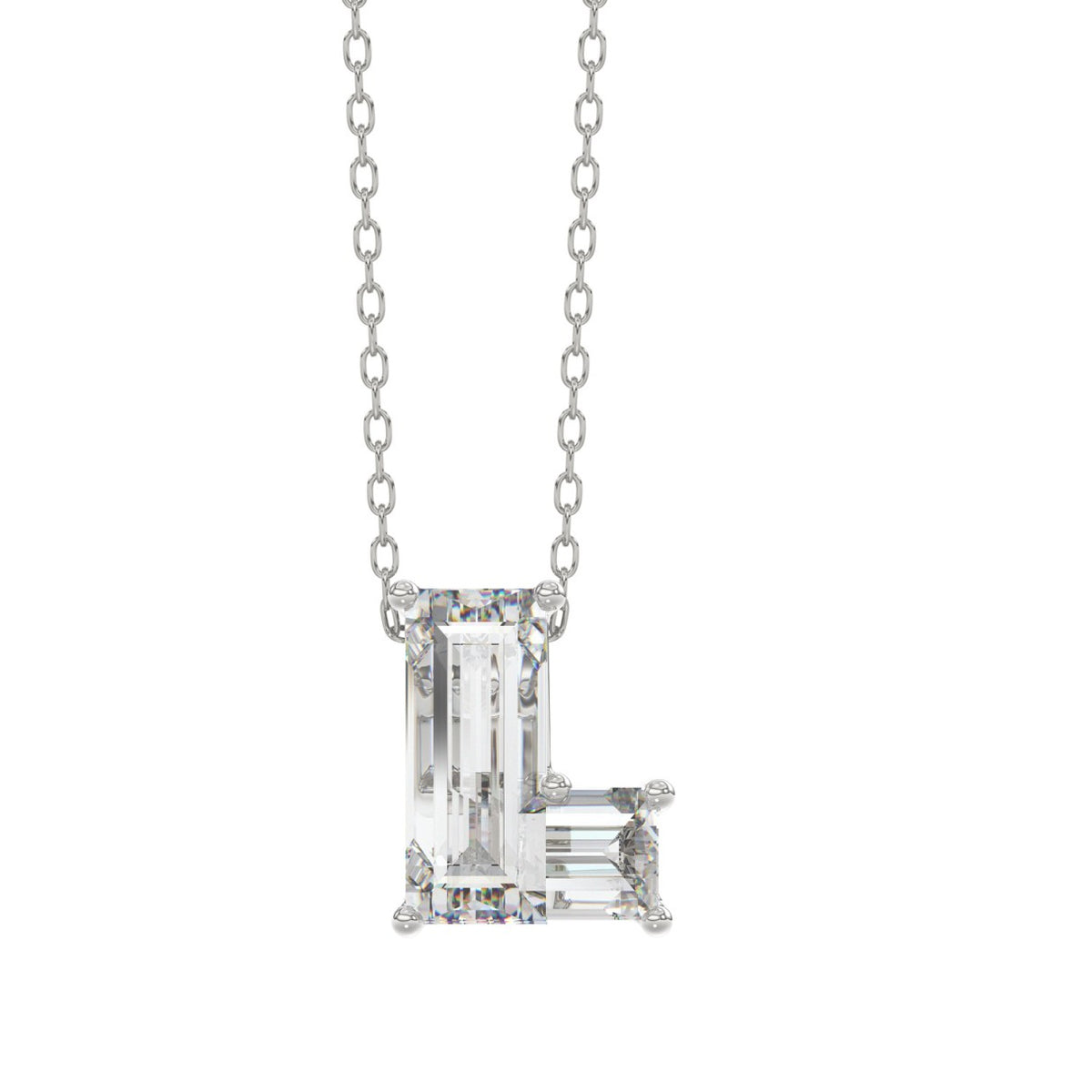 10K White Gold Diamond Initial “L” Pendant 1 1/3CT Fancy Cut Ladies Alphabet Charm with Chain