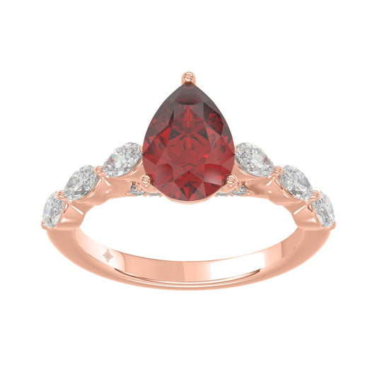 14K ROSE GOLD 3.00CT ROUND/RUBY PEAR/MARQUISE DIAMOND LADIES RING (CENTER STONE PEAR RUBY DIAMOND 2 1/4CT)