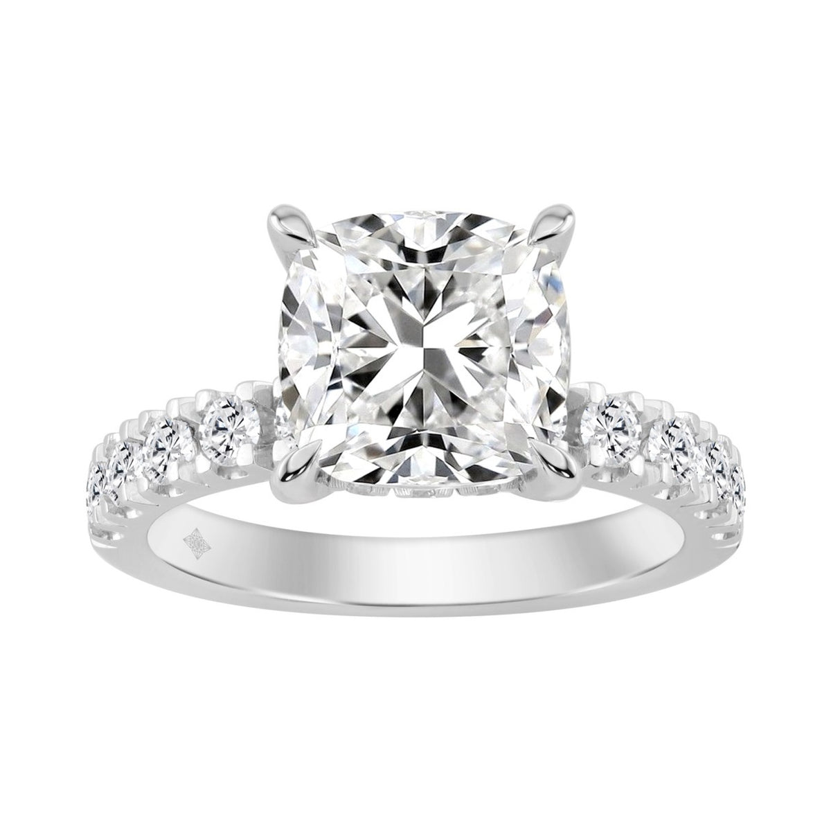 14K WHITE GOLD 4 3/4CT ROUND/CUSHION DIAMOND LADIES RING (CENTER STONE CUSHION DIAMOND 4CT)