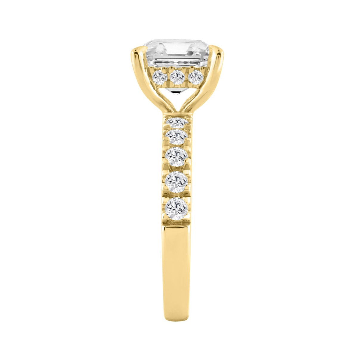 14K YELLOW GOLD 4 3/4CT ROUND/CUSHION DIAMOND LADIES RING (CENTER STONE CUSHION DIAMOND 4CT)