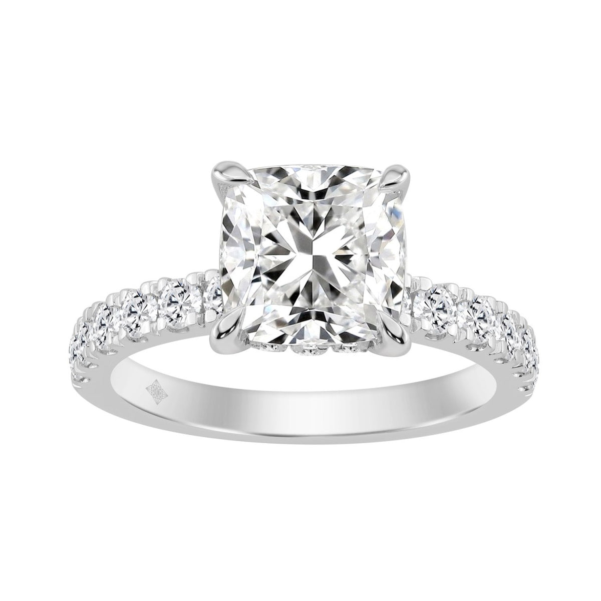 14K WHITE GOLD 6.00CT ROUND/CUSHION DIAMOND LADIES RING (CENTER STONE CUSHION DIAMOND 5CT)