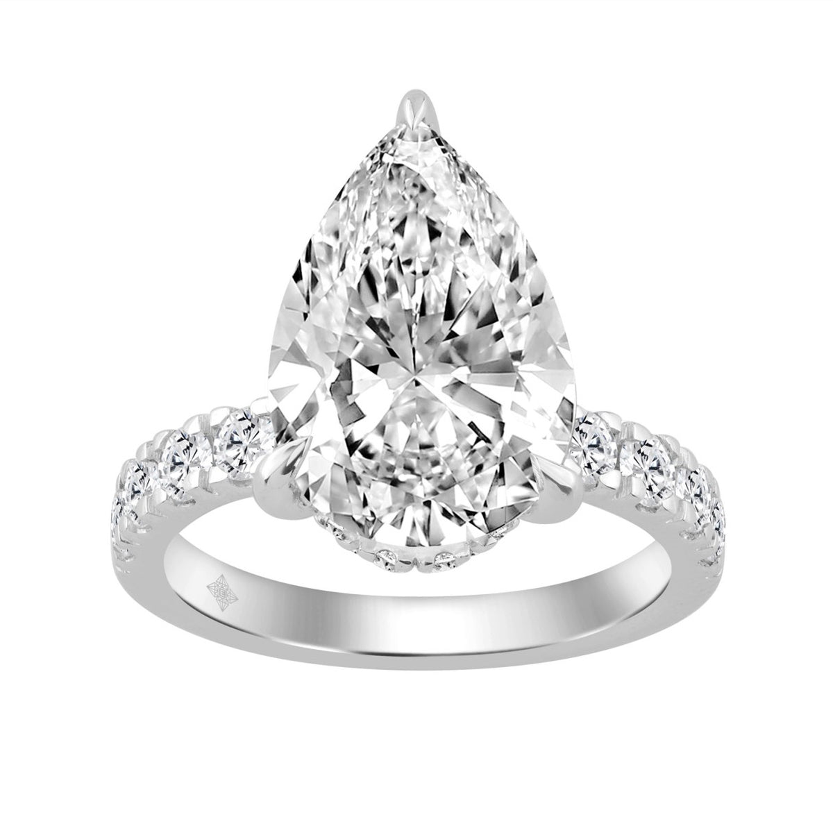 14K WHITE GOLD 4 3/4CT ROUND/PEAR DIAMOND LADIES RING (CENTER STONE PEAR DIAMOND 4CT)