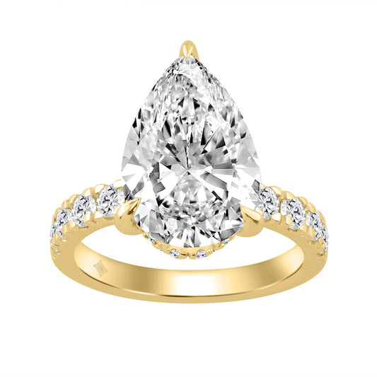 14K YELLOW GOLD 4 3/4CT ROUND/PEAR DIAMOND LADIES RING (CENTER STONE PEAR DIAMOND 4CT)