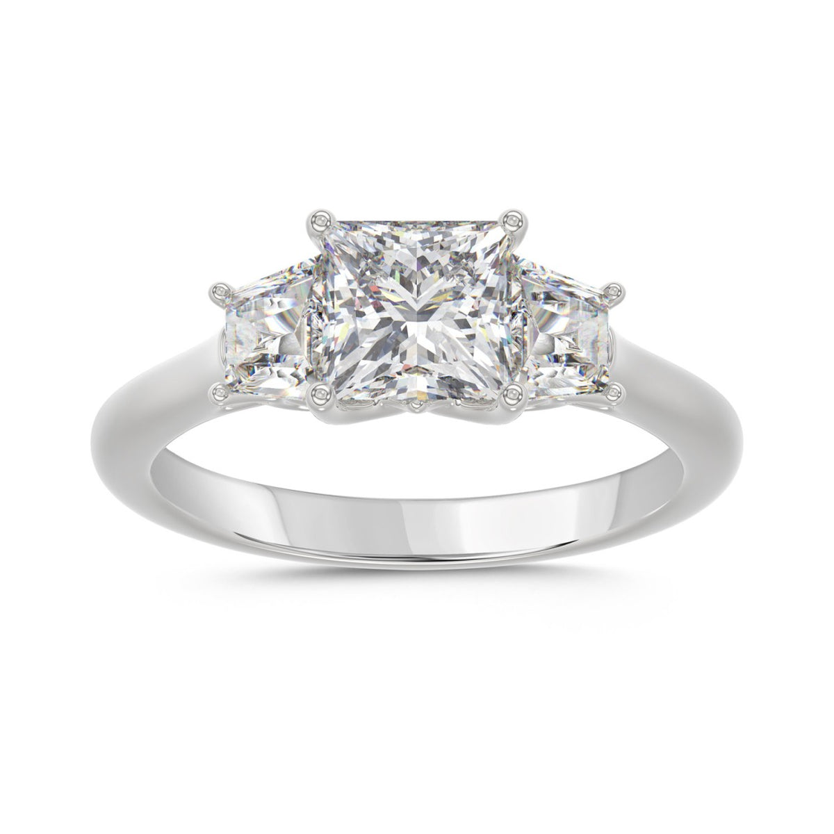 14K WHITE GOLD 1 3/4CT PRINCESS/TRAPEZOID DIAMOND LADIES RING (CENTER STONE PRINCESS DIAMOND 1 1/4CT)