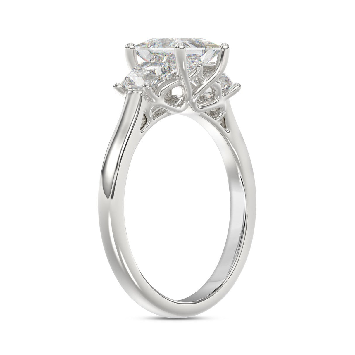 14K WHITE GOLD 1 3/4CT PRINCESS/TRAPEZOID DIAMOND LADIES RING (CENTER STONE PRINCESS DIAMOND 1 1/4CT)