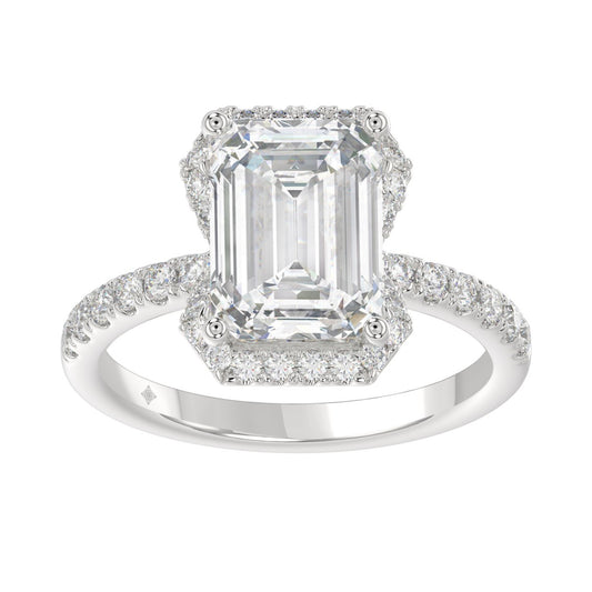 14K White Gold 4 1/2CT ladies Round &amp; Emerald-cut diamond halo engagement Ring 4.00CT Emerald  Center stone (Color F-G -Clarity VS1/VS2)