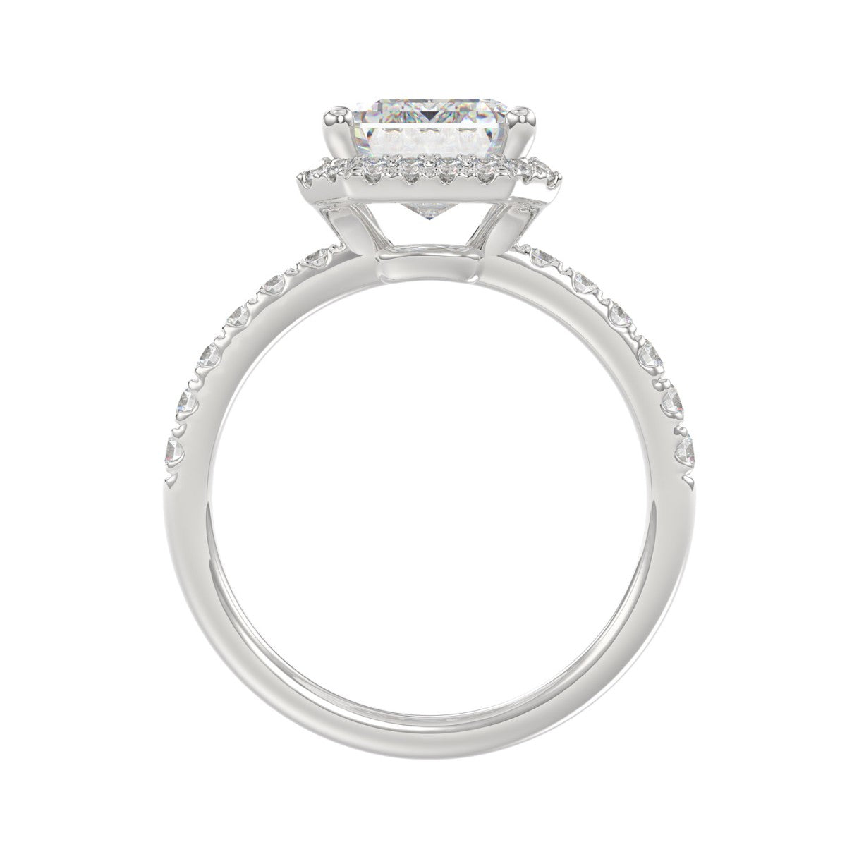 14K White Gold 4 1/2CT ladies Round &amp; Emerald-cut diamond halo engagement Ring 4.00CT Emerald  Center stone (Color F-G -Clarity VS1/VS2)