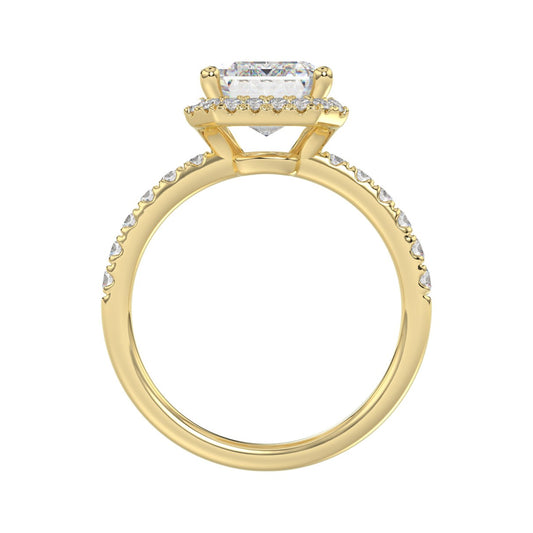 14K Yellow Gold 4 1/2CT ladies Round &amp; Emerald-cut diamond halo engagement Ring 4.00CT Emerald  Center stone (Color F-G -Clarity VS1/VS2)