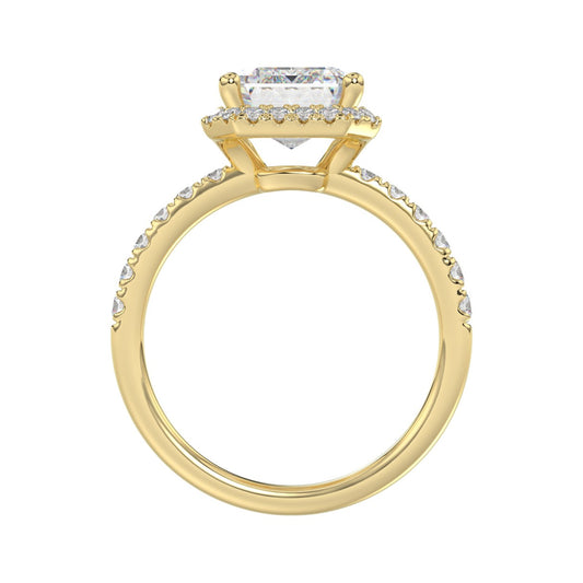 14K Yellow Gold 4 1/2CT ladies Round &amp; Emerald-cut diamond halo engagement Ring 4.00CT Emerald  Center stone (Color F-G -Clarity VS1/VS2)