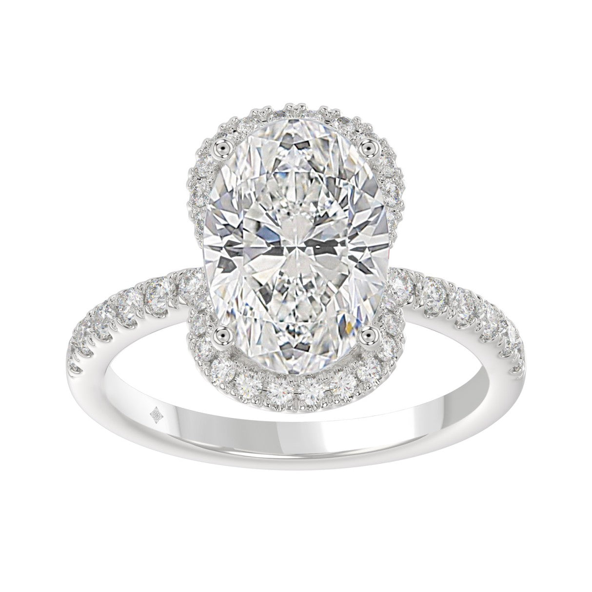 14K WHITE GOLD 4 1/2CT ROUND/OVAL DIAMOND LADIES RING (CENTER STONE OVAL DIAMOND 4.00CT &amp; Color F-G Clarity VS1/VS2)