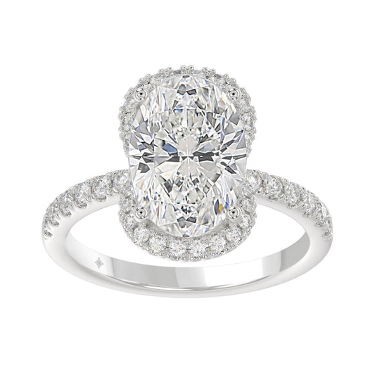 14K WHITE GOLD 4 1/2CT ROUND/OVAL DIAMOND LADIES RING (CENTER STONE OVAL DIAMOND 4.00CT &amp; Color F-G Clarity VS1/VS2)