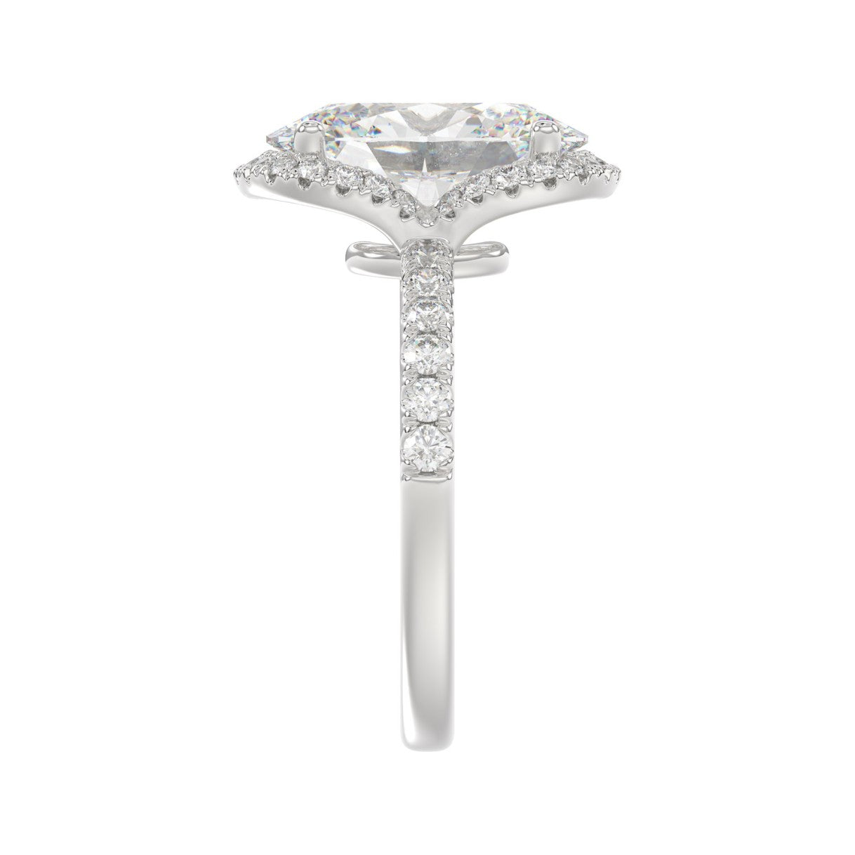 14K WHITE GOLD 4 1/2CT ROUND/OVAL DIAMOND LADIES RING (CENTER STONE OVAL DIAMOND 4.00CT &amp; Color F-G Clarity VS1/VS2)