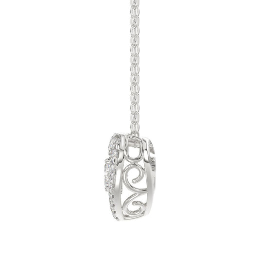 10K WHITE GOLD 3/4CT ROUND DIAMOND LADIES PENDANT WITH CHAIN (CENTER STONE ROUND DIAMOND 1/2CT)