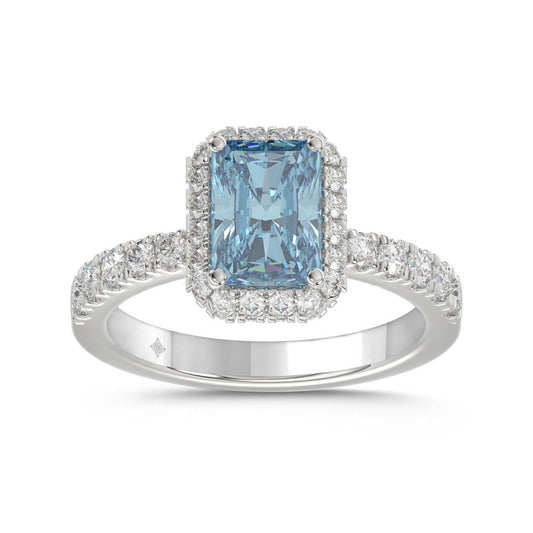 14K WHITE GOLD 4.00CT ROUND/RADIANT DIAMOND LADIES RING (CENTER STONE BLUE RADIANT DIAMOND 3CT)