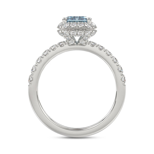 14K WHITE GOLD 4.00CT ROUND/RADIANT DIAMOND LADIES RING (CENTER STONE BLUE RADIANT DIAMOND 3CT)