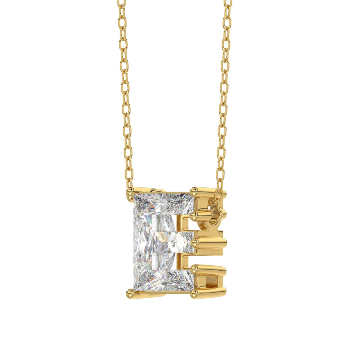 14K YELLOW GOLD 1 1/2CT FANCY CUT ALPHABET DIAMOND LADIES PENDANT WITH CHAIN
