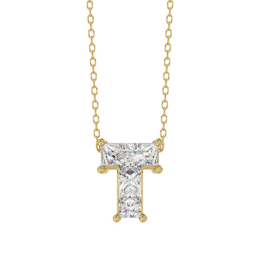14K YELLOW GOLD 1.00CT FANCY CUT ALPHABET DIAMOND LADIES PENDANT WITH CHAIN