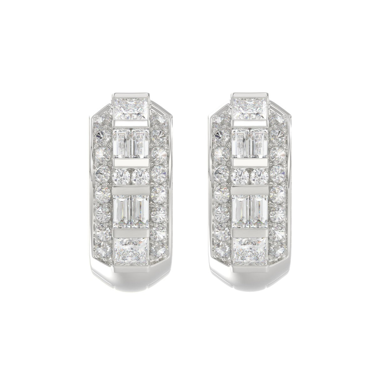 14K WHITE GOLD 1.00CT ROUND/PRINCESS/BAGUETTE DIAMOND LADIES EARRINGS