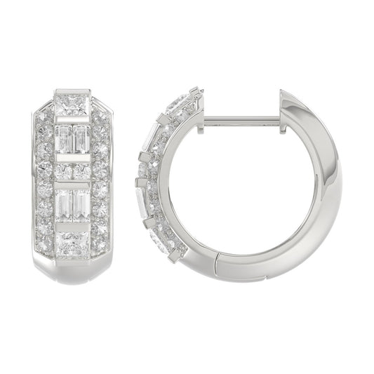 14K WHITE GOLD 1.00CT ROUND/PRINCESS/BAGUETTE DIAMOND LADIES EARRINGS