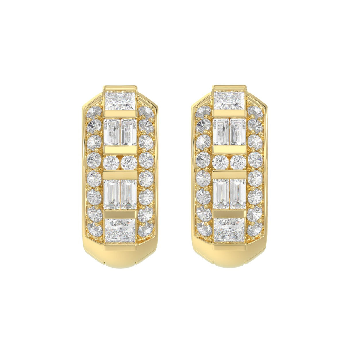 14K YELLOW GOLD 1.00CT ROUND/PRINCESS/BAGUETTE DIAMOND LADIES EARRINGS