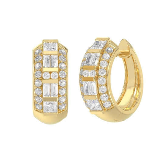 14K YELLOW GOLD 1.00CT ROUND/PRINCESS/BAGUETTE DIAMOND LADIES EARRINGS