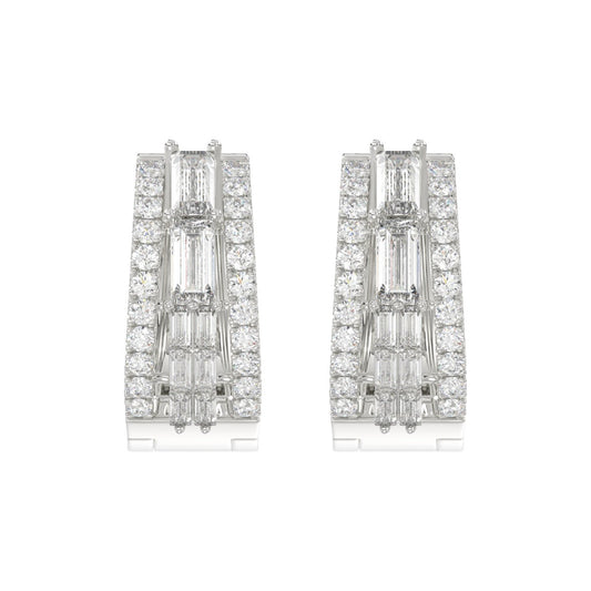 Classic 10K White Gold  Round & Baguette Lab Grown Diamond ladies Hoop Earrings 3/4CT (Color F-G -Clarity VS1/VS2)