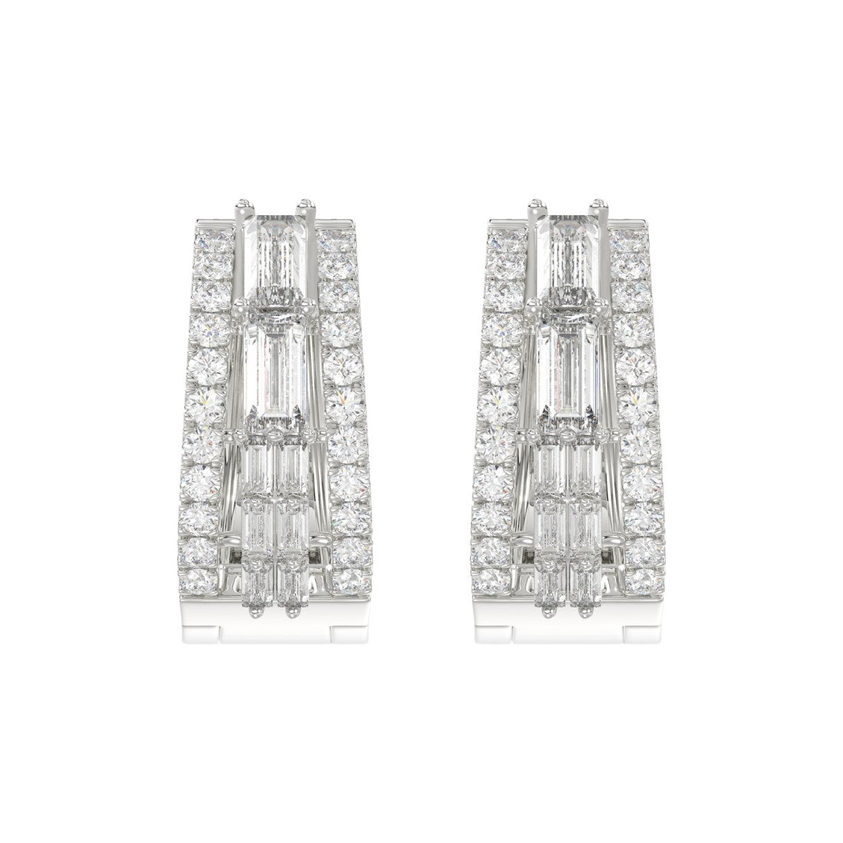 Classic 10K White Gold  Round & Baguette Lab Grown Diamond ladies Hoop Earrings 3/4CT (Color F-G -Clarity VS1/VS2)